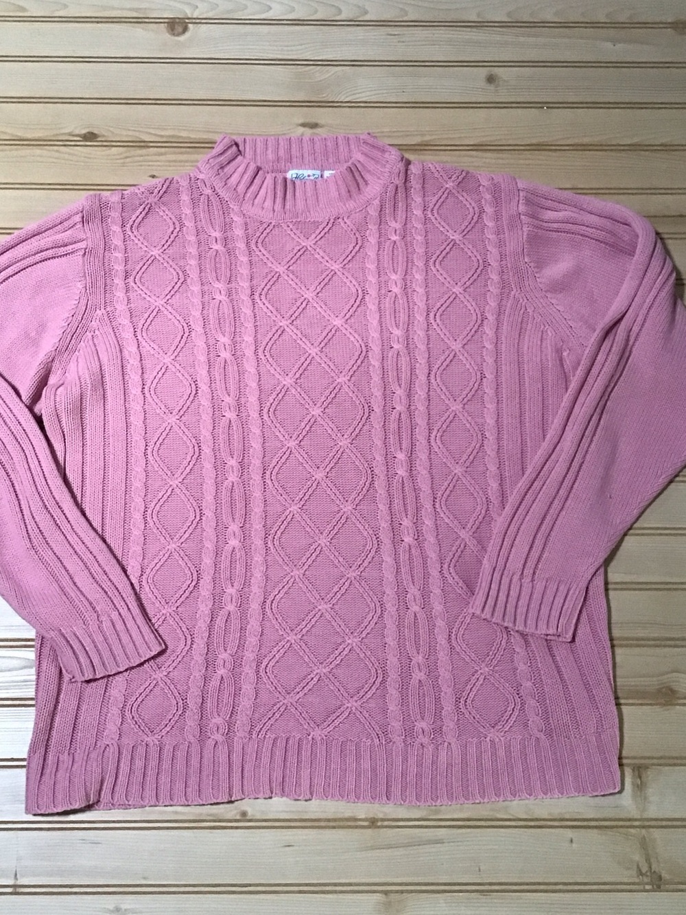 Vintage Blush Pink Cable Knit Fisherman’s Knit Sweater Coquette Girl Cottagecore